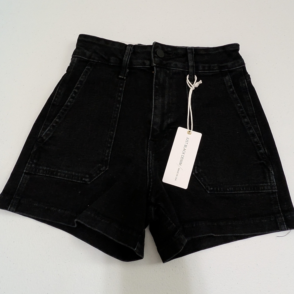 Just Black Dark Jean Shorts with Button Detail